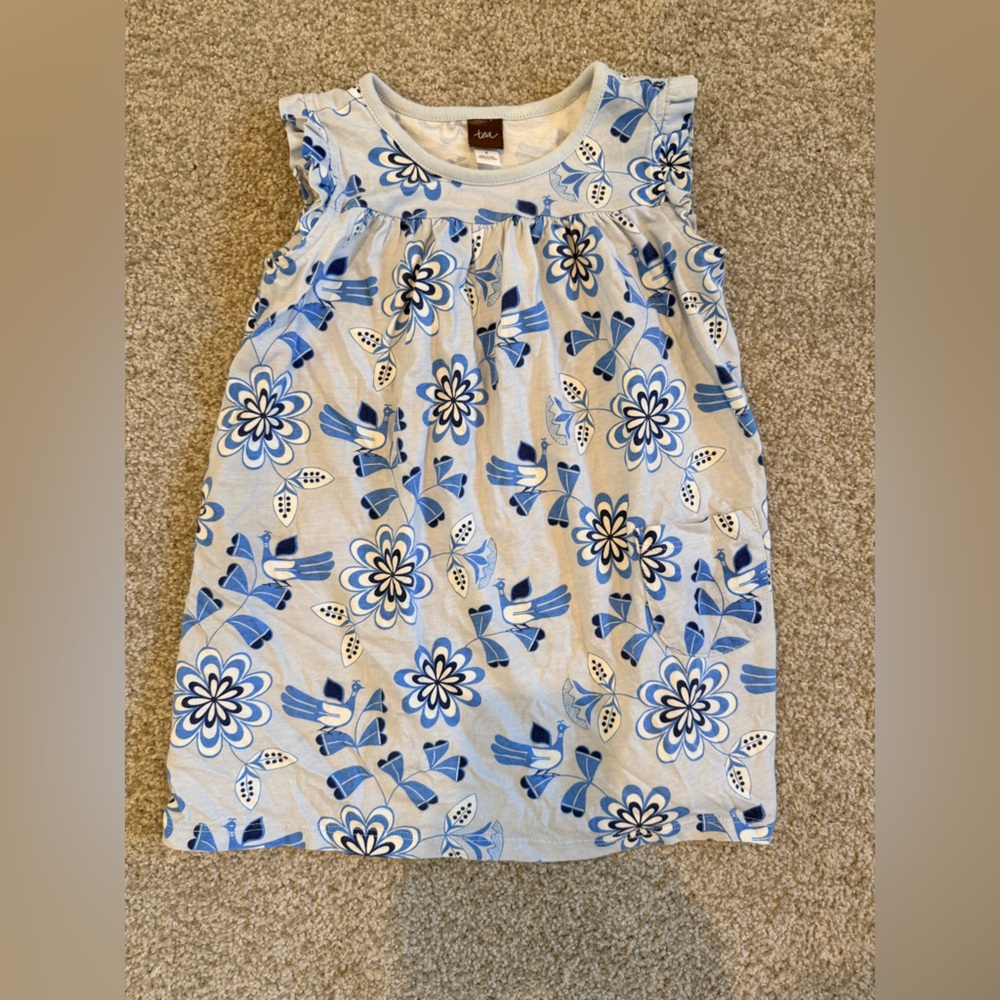 Tea Collection Flutter Floral Blue and White Dress Sz 4
